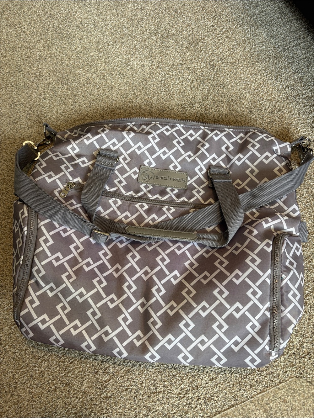 Sarah Wells Grey & White Geometric Breast Pump Bag